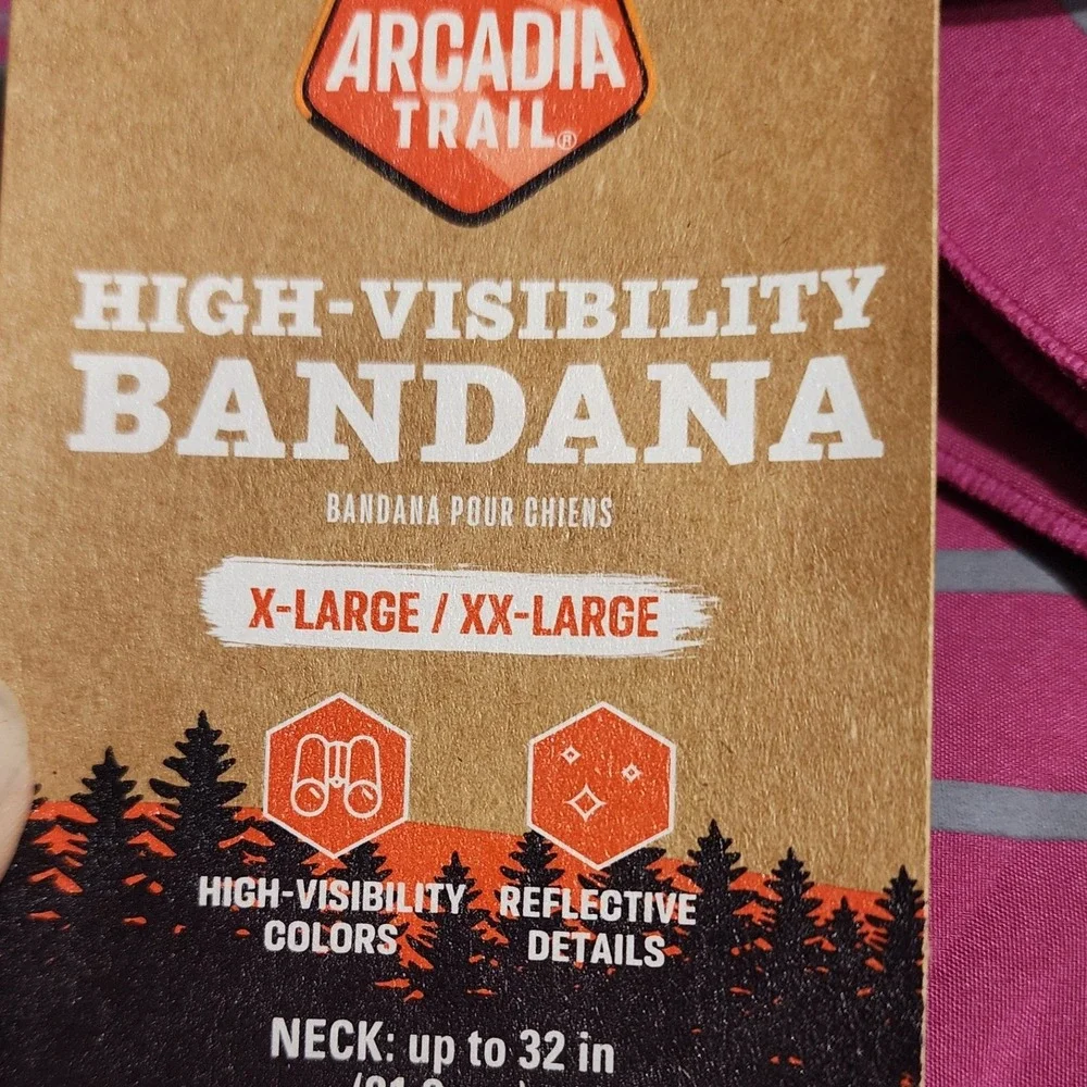 Arcadia Trail High-Visibility Dog Bandana XL/XXL Berry Pink Reflective Icons NWT